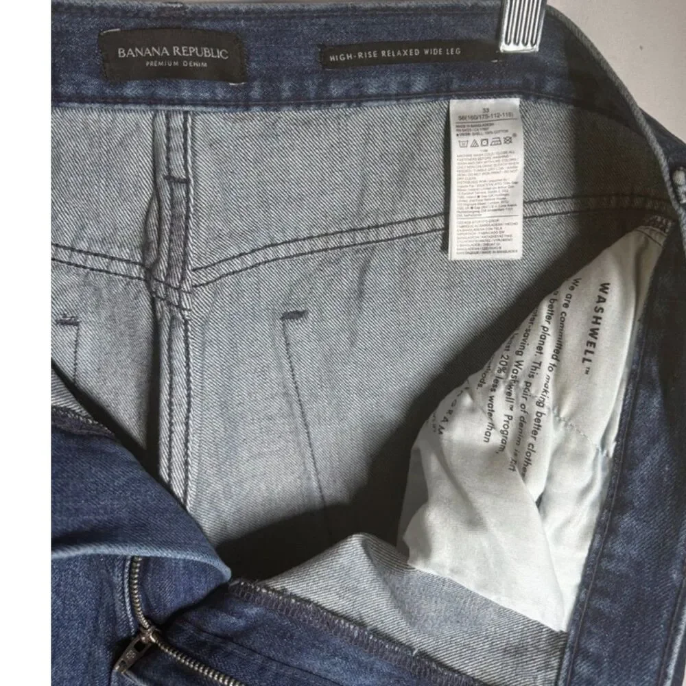 Banana Republic Premium Denim High-Rise Relaxed Wide-Leg Jeans Size 33
